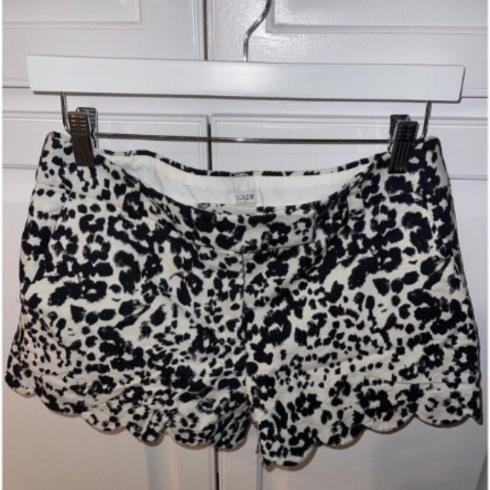 J. Crew Leopard Scalloped Hem Linen Blend Shorts Cheetah Size 4